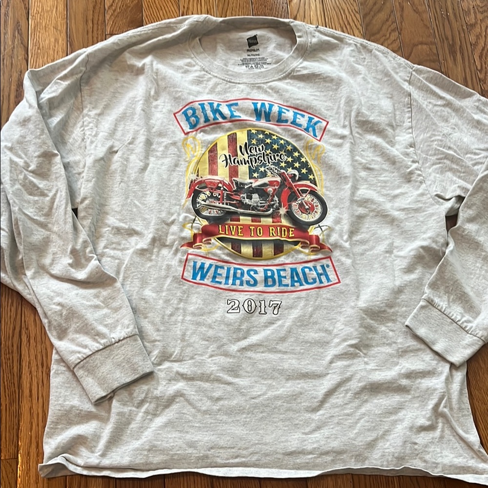 Bike Week New Hampshire Weirs‎ Beach 2017 Hanes XL Long Sleeve Tee Moto Casual